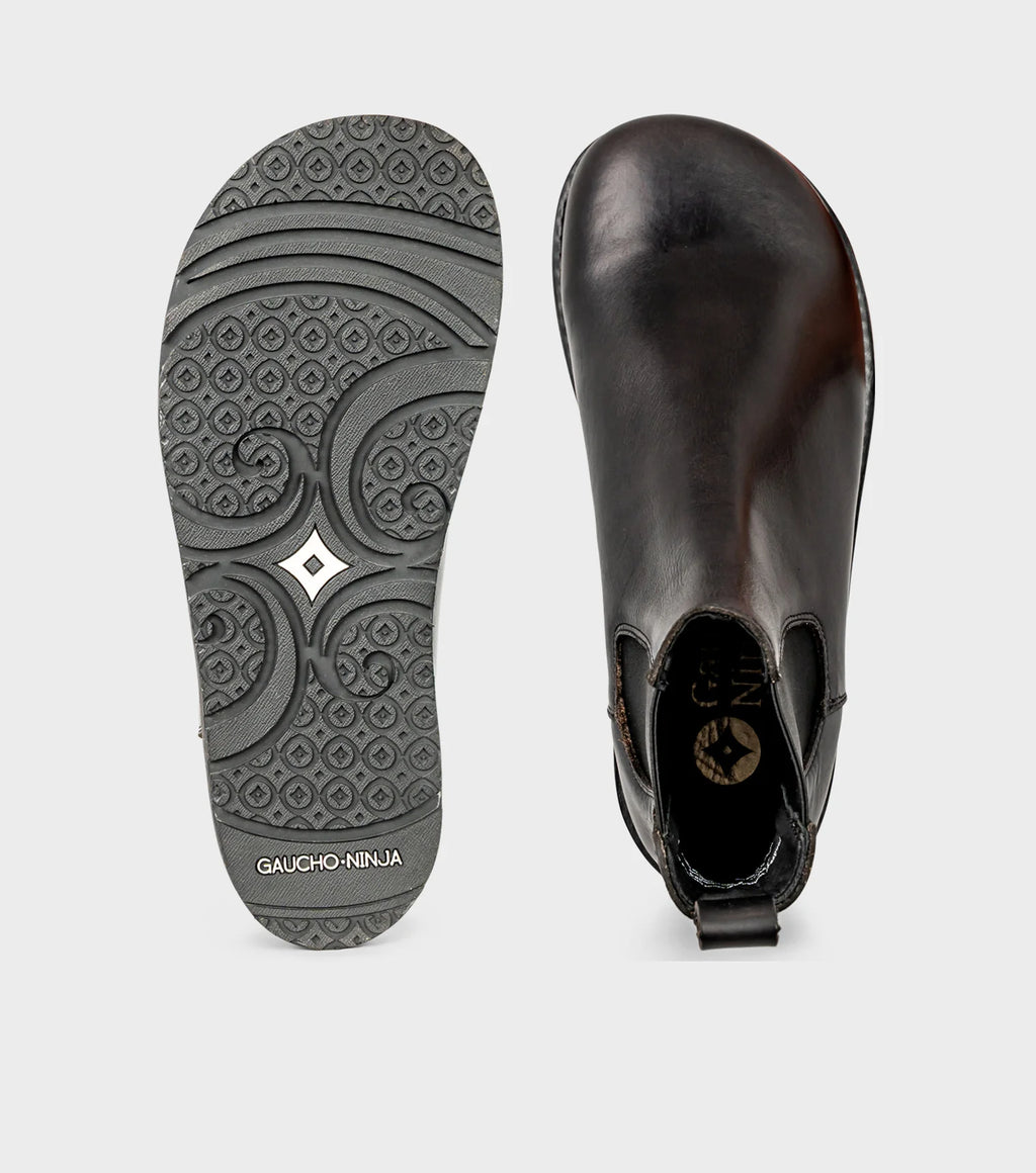 Gaucho Ninja Campo Goodyear Welted X-Wide Black - Botines Chelsea barefoot unisex de fabricación artesanal premium negros  Cacles Barefoot