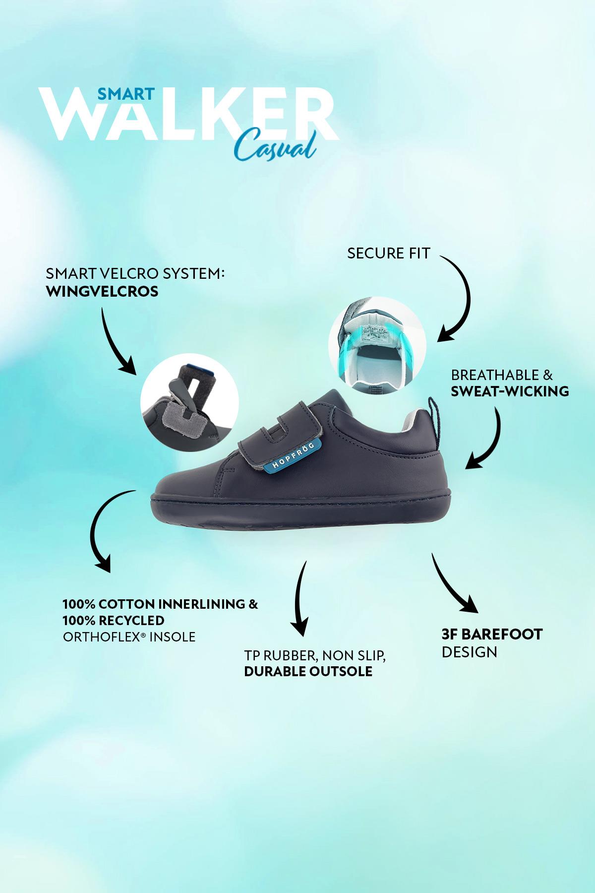 Hopfrög Kids - Smart Walker Casual Super Matte Navy Blue - zapatos colegiales barefoot univelcro