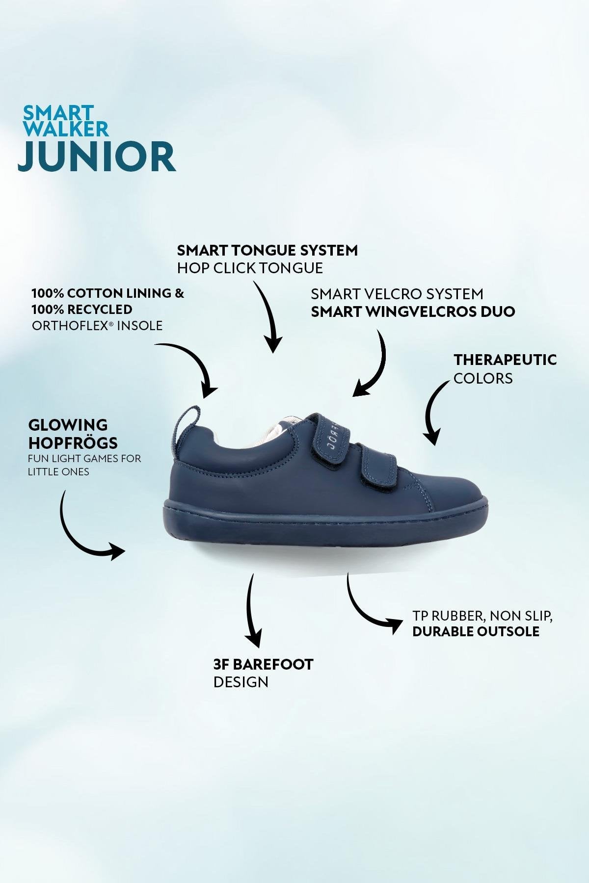 Hopfrög Kids - Smart Walker Junior Super Matte Navy Blue - zapatos colegiales barefoot