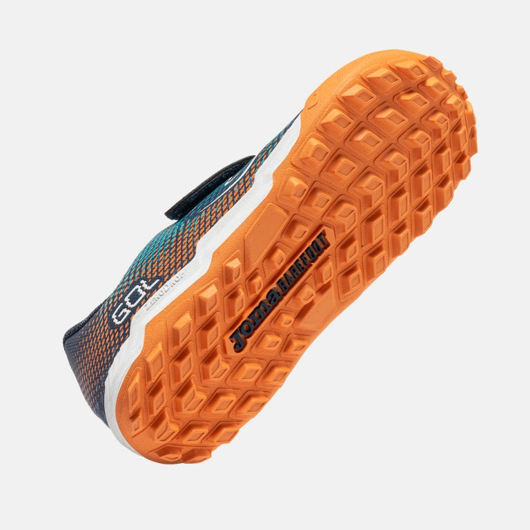 JOMA - Gol Kids Barefoot 2603 Marino Naranja Turf - Zapatillas barefoot con tacos infantiles para fútbol turf