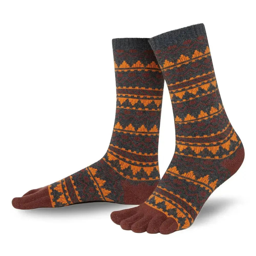 Knitido - Biwa Ull Braun / Orange - Calcetines Nórdicos Barefoot Media Caña