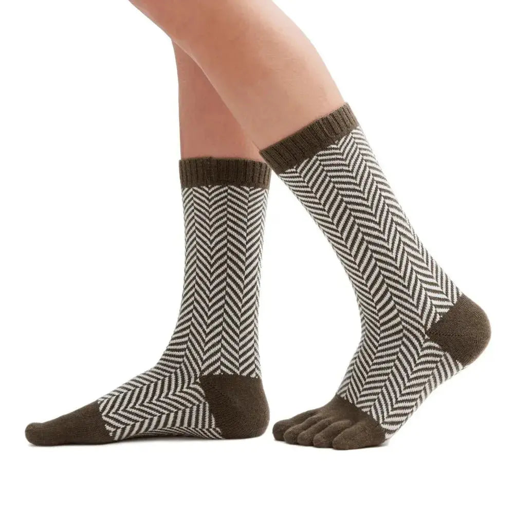 Knitido - Sill khaki / weiß - Calcetines Nórdicos Barefoot Media Caña