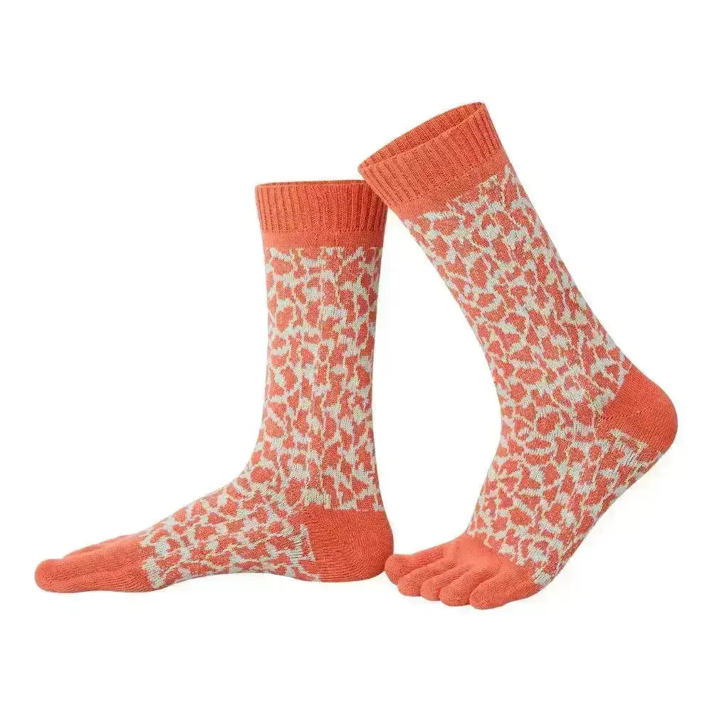 Knitido Trailer Garden Leopard - Chaussettes à Doigts Barefoot Léopard Saumon et Gris