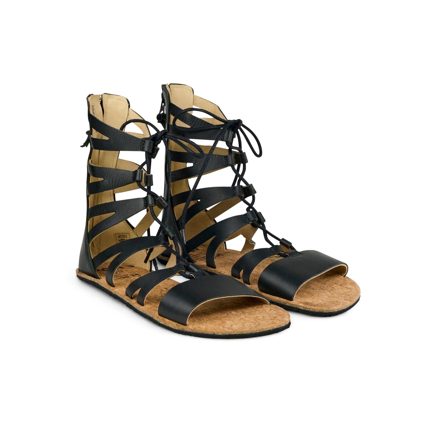 Koel Arina Napa Black - sandalias barefoot romanas de cordones - Cacles Barefoot