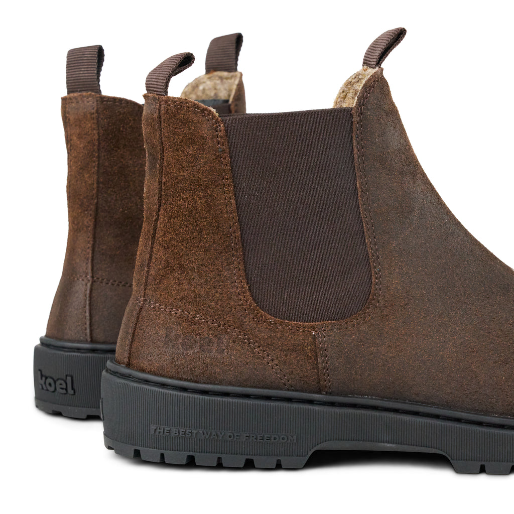 Koel Gavien Suede Felt Chocolate - Botines Chelsea barefoot calientes estilo chunky marrones  Cacles Barefoot