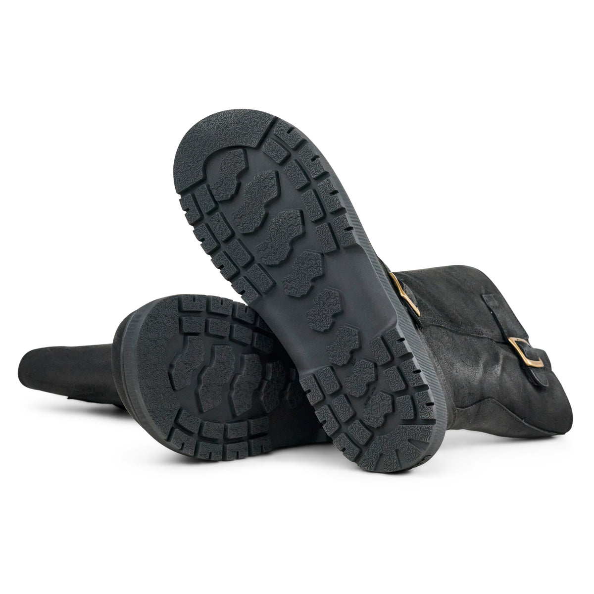 Koel Gyn Suede Felt Black - Bota motera barefoot con hebillas para mujer color negro