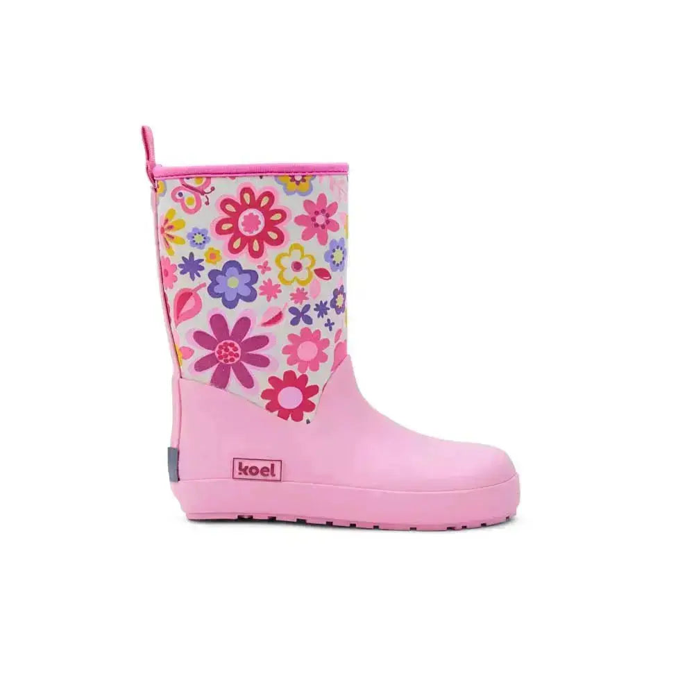 Koel4kids - Neoprene Wellie '25 Fuchsia Flowers - botas de agua barefoot infantiles con neopreno