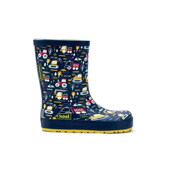 Koel Wini Tractor Blue - botas de agua barefoot infantiles con estampado de tractores azul