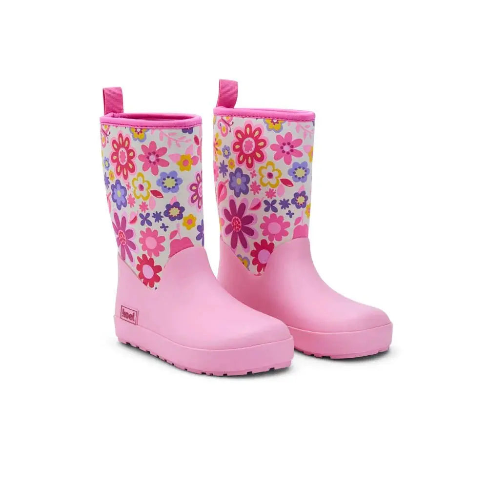 Koel4kids - Neoprene Wellie '25 Fuchsia Flowers - botas de lluvia barefoot con neopreno