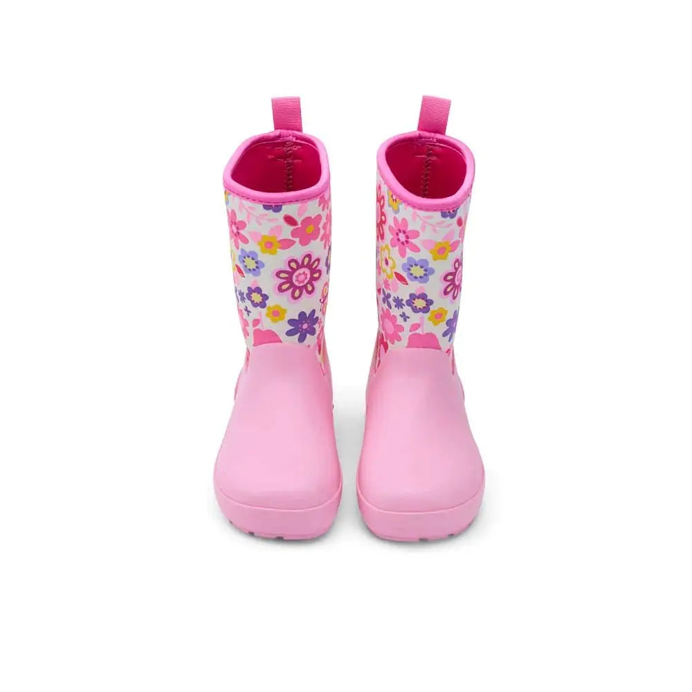 Koel4kids - Neoprene Wellie '25 Fuchsia Flowers - botas de lluvia barefoot con neopreno