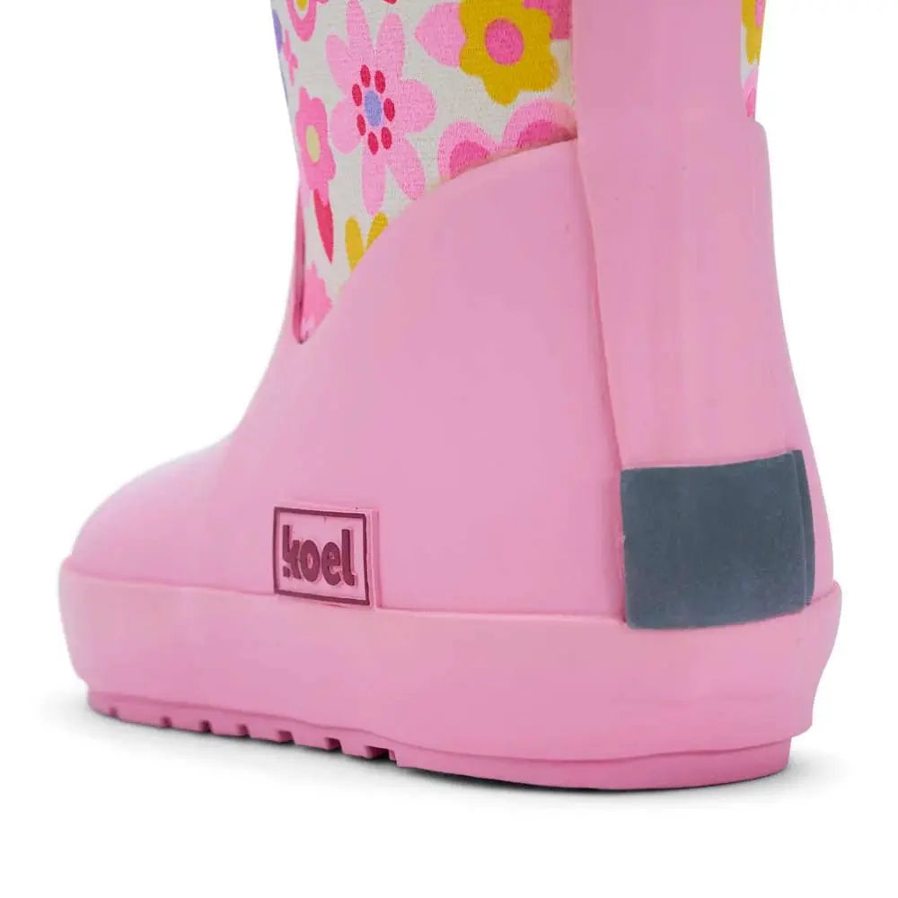 Koel4kids - Neoprene Wellie '25 Fuchsia Flowers - botas de lluvia barefoot con neopreno