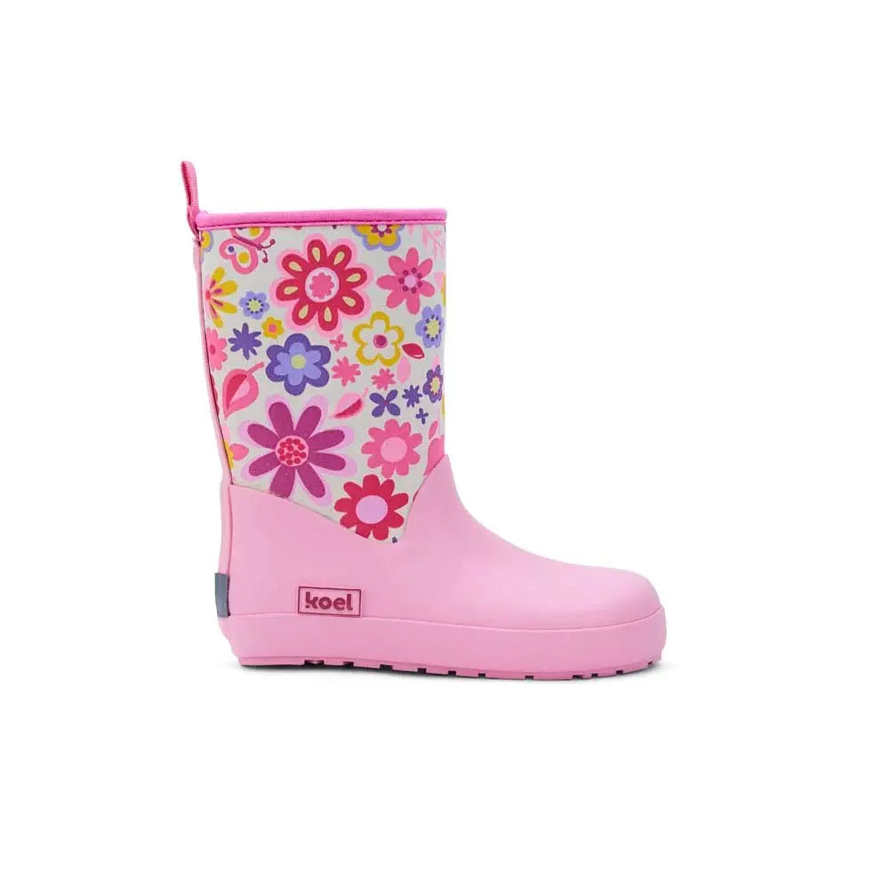 Koel4kids - Neoprene Wellie '25 Fuchsia Flowers - botas de lluvia barefoot con neopreno