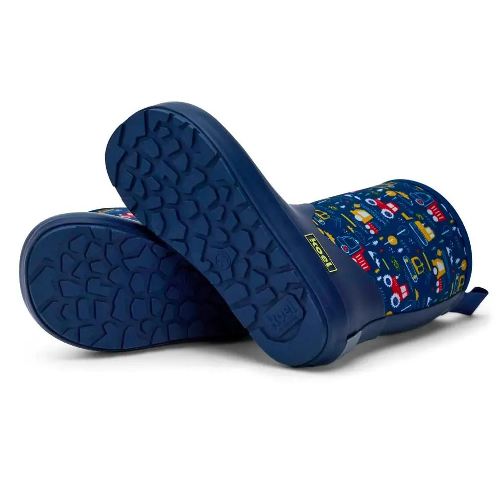 Koel4kids - Neoprene Wellie '25 Tractor Blue - botas de agua barefoot infantiles con neopreno
