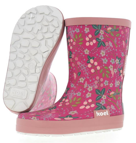 Koel4kids - Wellie Flowers Fuchsia - botas de lluvia barefoot