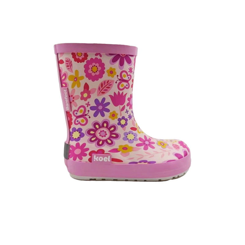 Koel4kids - Wellie Fuchsia Flowers AW24 - botas de lluvia barefoot-Koel4kids-Cacles Barefoot-Tienda de calzado barefoot respetuoso minimalista
