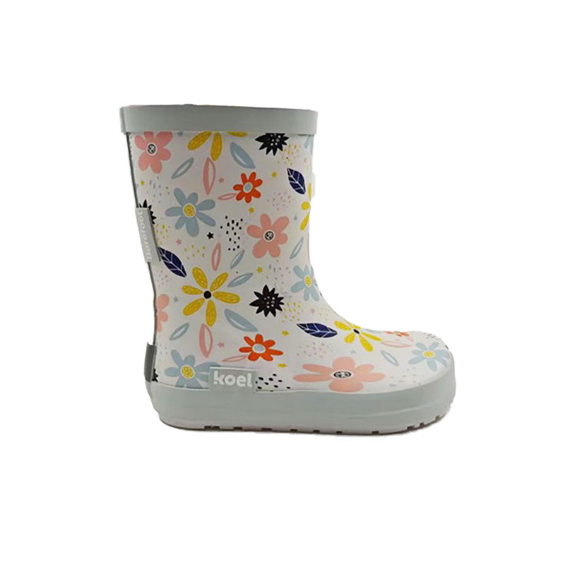 Koel4kids - Wellie White Flowers AW24 - botas de lluvia barefoot-Koel4kids-Cacles Barefoot-Tienda de calzado barefoot respetuoso minimalista