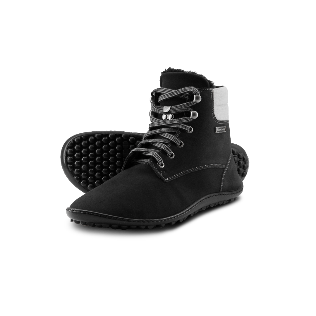 Leguano Icebare Shwarz - Botas barefoot calientes para senderismo y uso diario negras