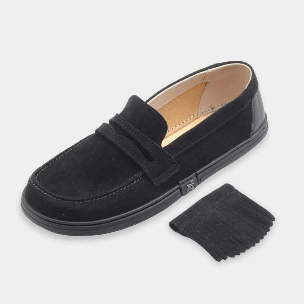 Magical Shoes Pienza Black Suede - Mocasines barefoot unisex negros  Cacles Barefoot