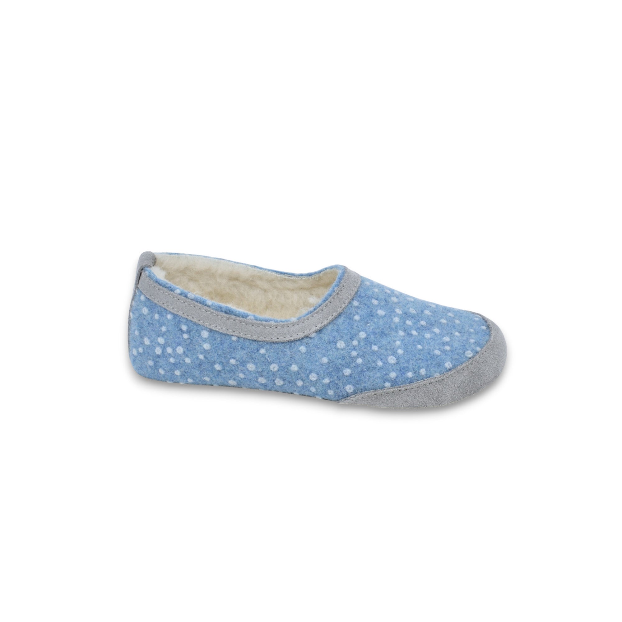 OmaKing - Mini - Suus Blue&Dots - zapatillas de casa barefoot fieltro y lana - Cacles Barefoot