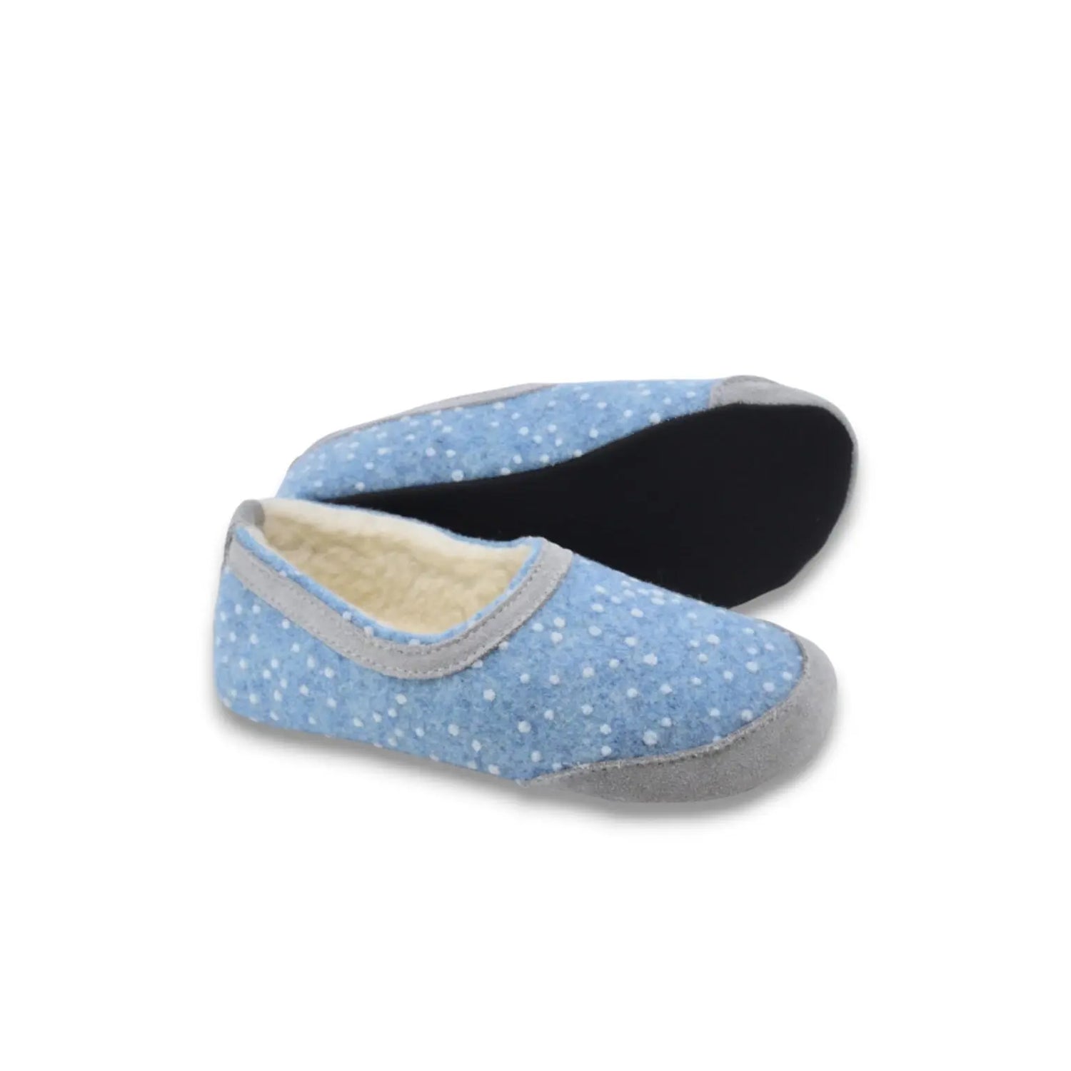 OmaKing - Mini-Suus Blue&Dots- zapatillas de casa barefoot fieltro y lana