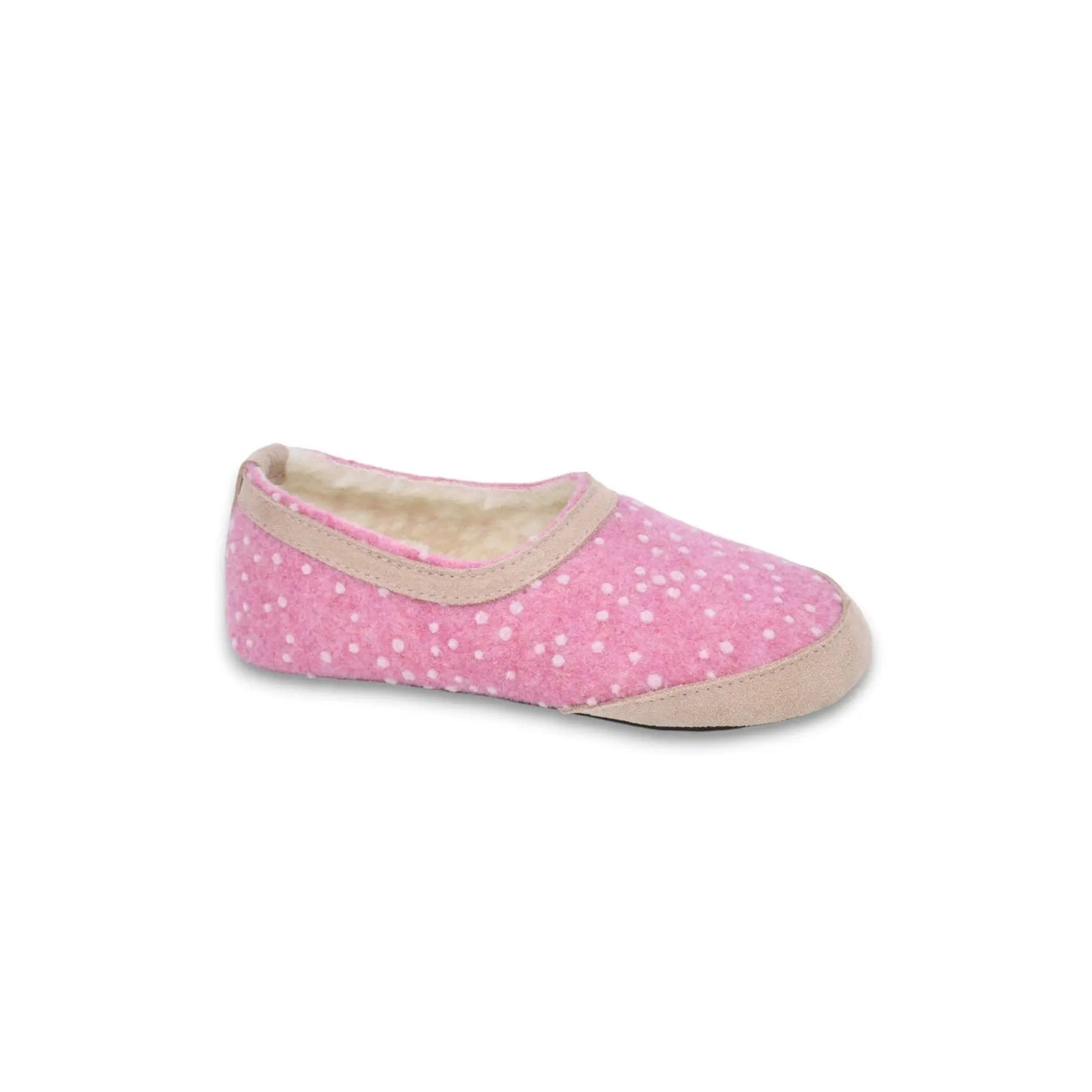 OmaKing - Mini-Suus Pink&Dots- zapatillas de casa barefoot fieltro y lana