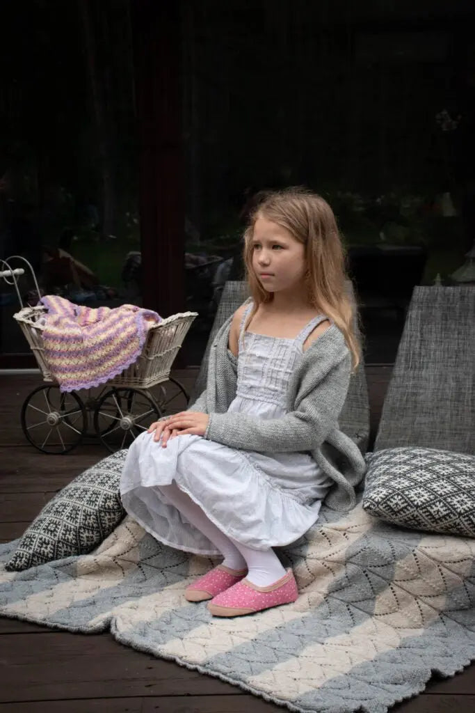 OmaKing - Mini-Suus Pink&Dots- zapatillas de casa barefoot fieltro y lana