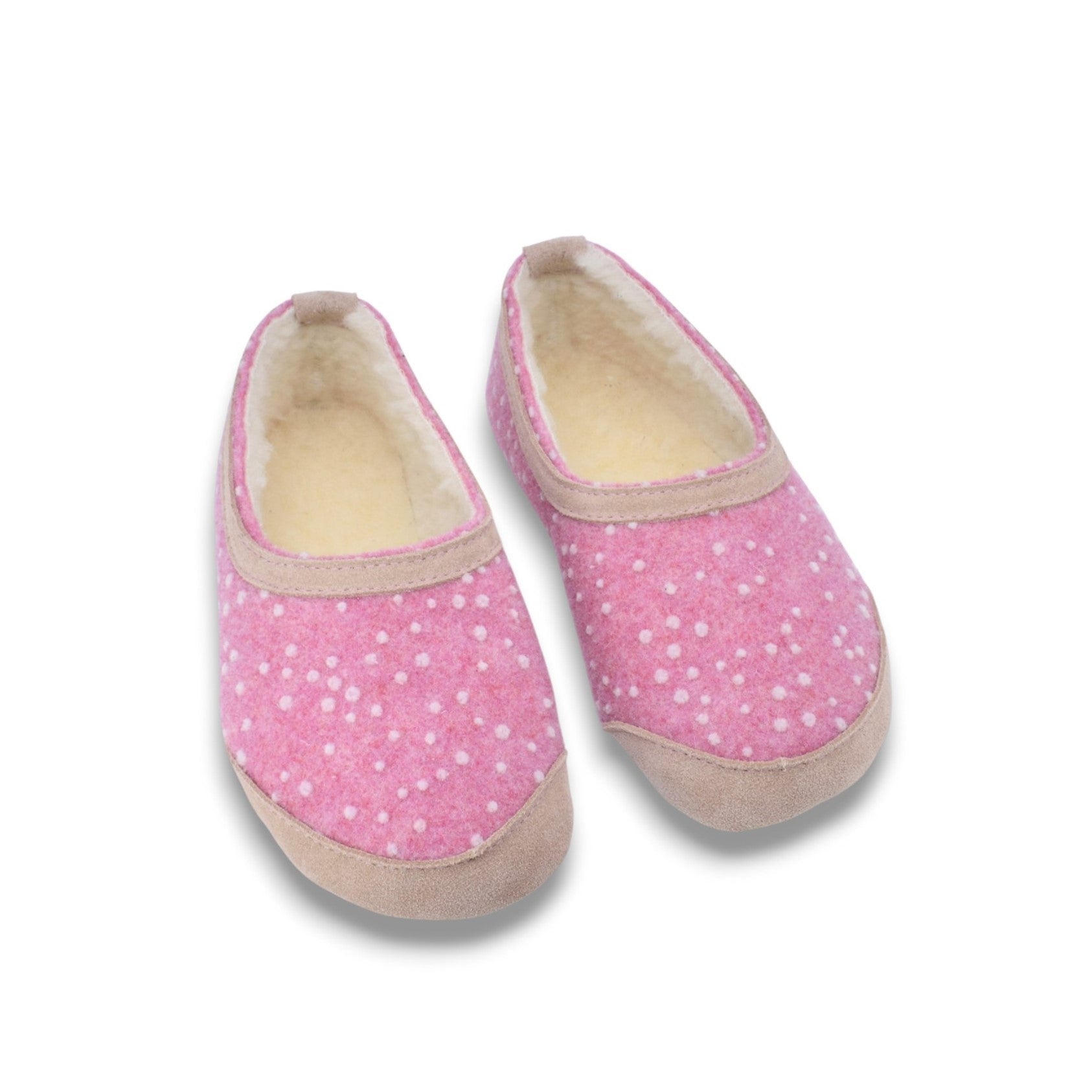 OmaKing - Mini-Suus Pink&Dots- zapatillas de casa barefoot fieltro y lana