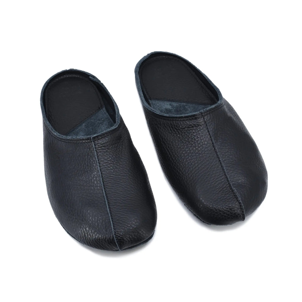 OmaKing Sulbi Black - Zapatillas de casa barefoot sin talón de cuero reciclado negras  Cacles Barefoot