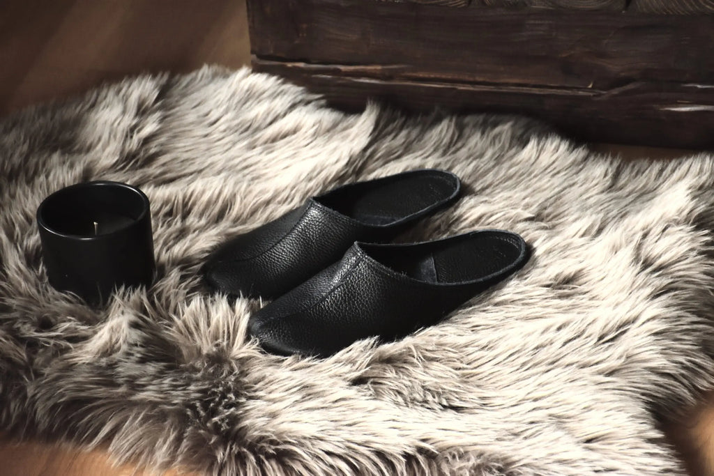 OmaKing Sulbi Black - Zapatillas de casa barefoot sin talón de cuero reciclado negras  Cacles Barefoot