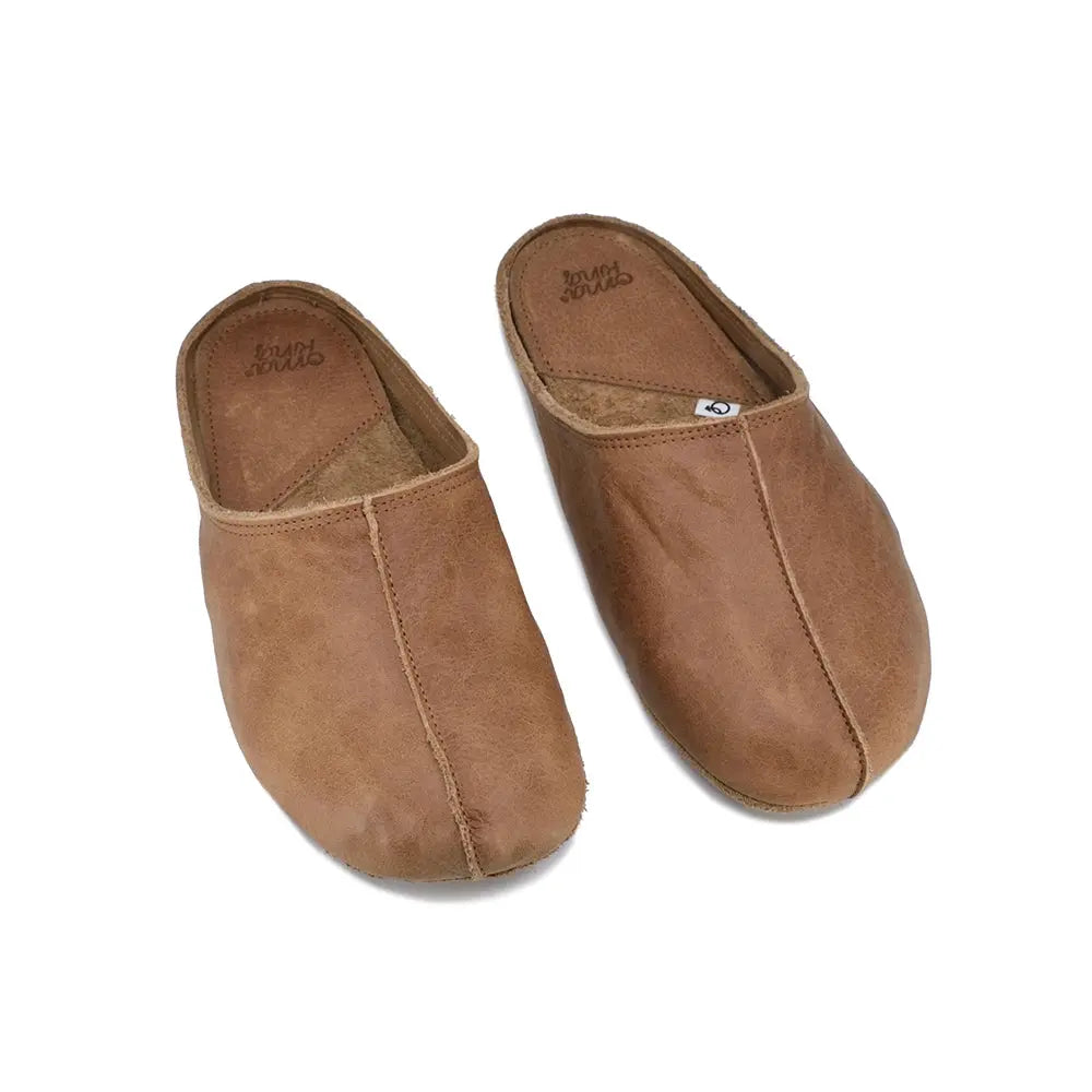 OmaKing Sulbi Brown - Zapatillas de casa barefoot sin talón de cuero reciclado marrones  Cacles Barefoot