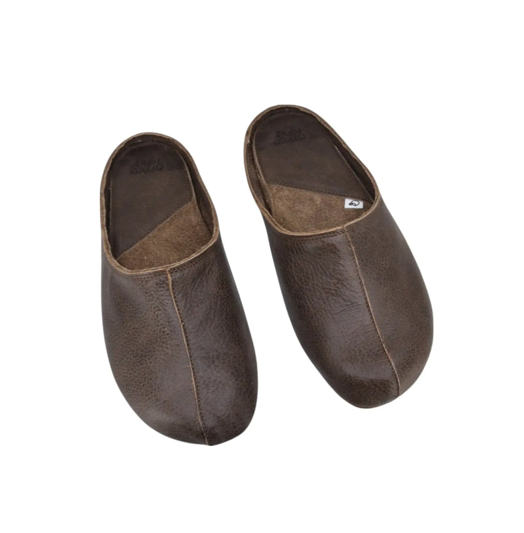 OmaKing Sulbi Dark Brown - Zapatillas de casa barefoot sin talón de cuero reciclado marrón oscuro  Cacles Barefoot