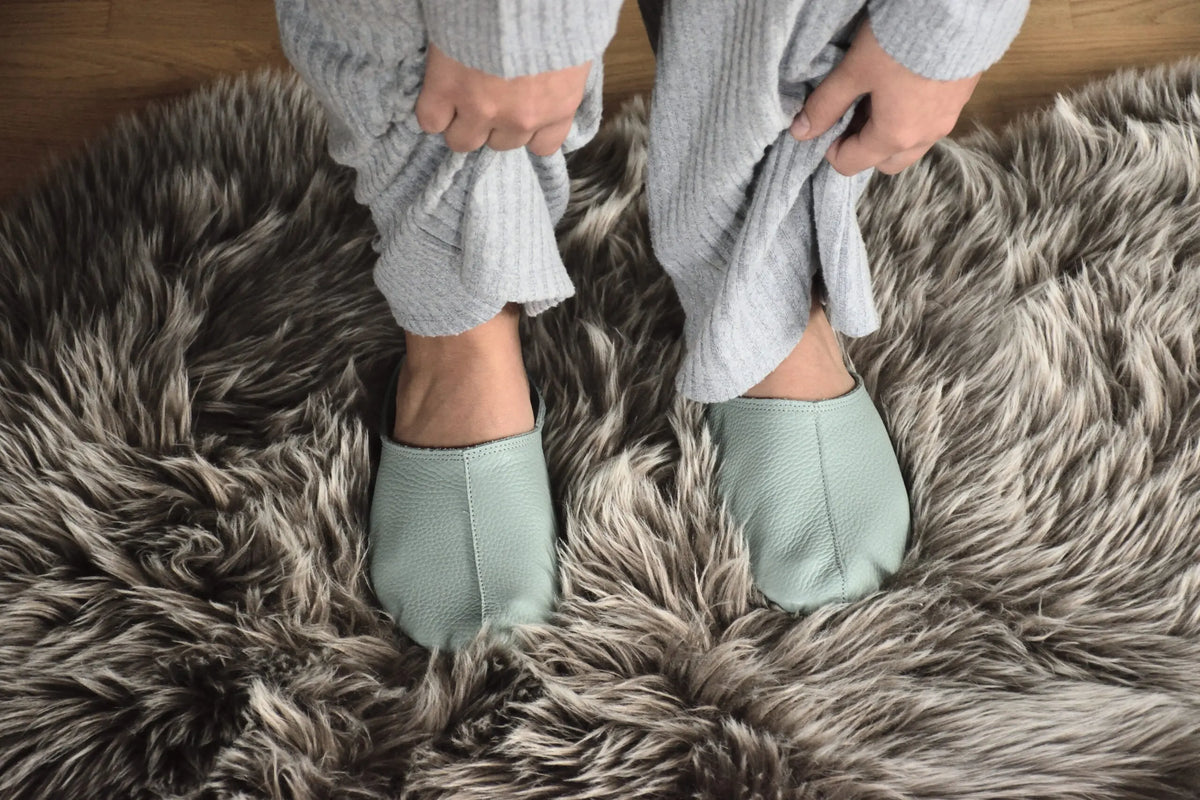 OmaKing Sulbi Mint - Zapatillas de casa barefoot sin talón de cuero verde menta  Cacles Barefoot
