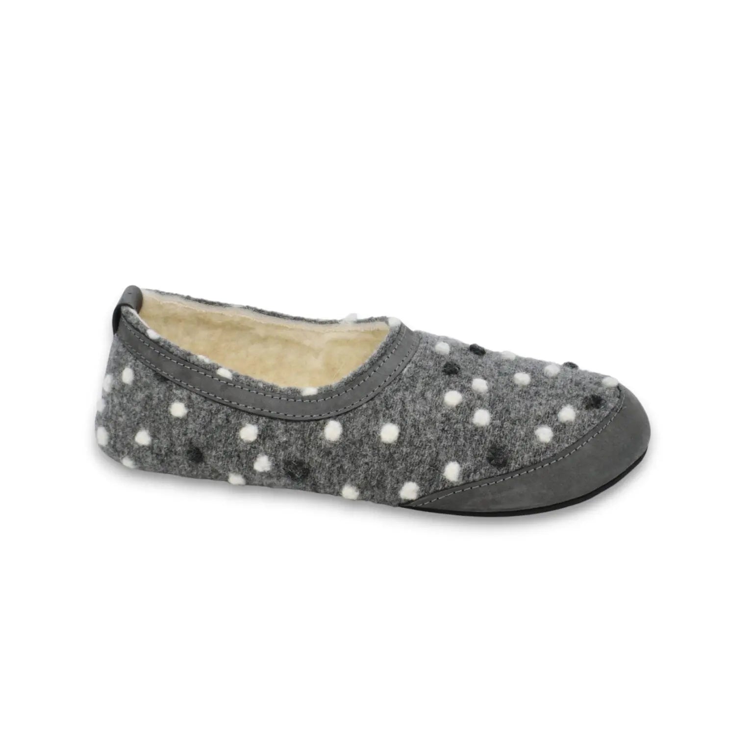 OmaKing - Suus Grey & Dots- zapatillas de casa barefoot textil y lana