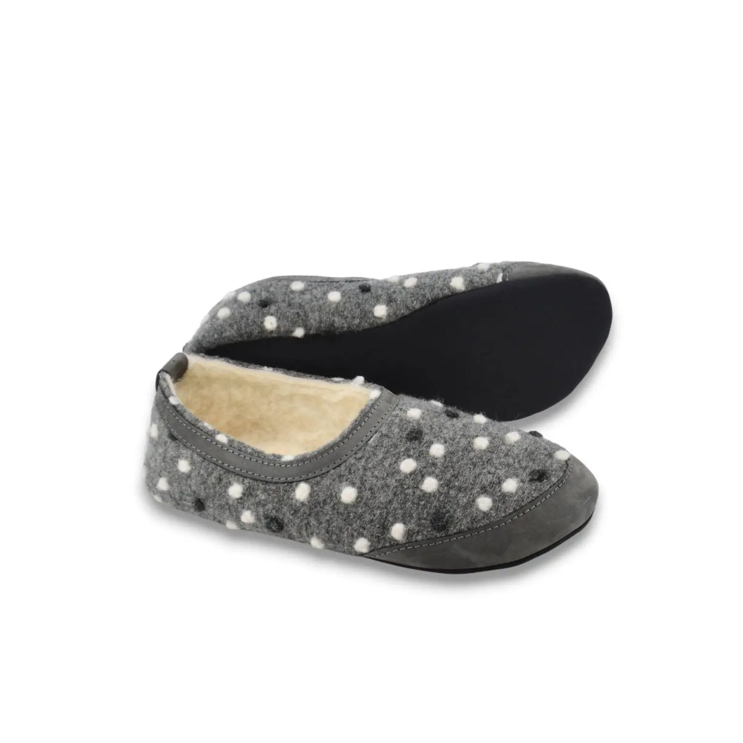 OmaKing - Suus Grey & Dots- zapatillas de casa barefoot textil y lana