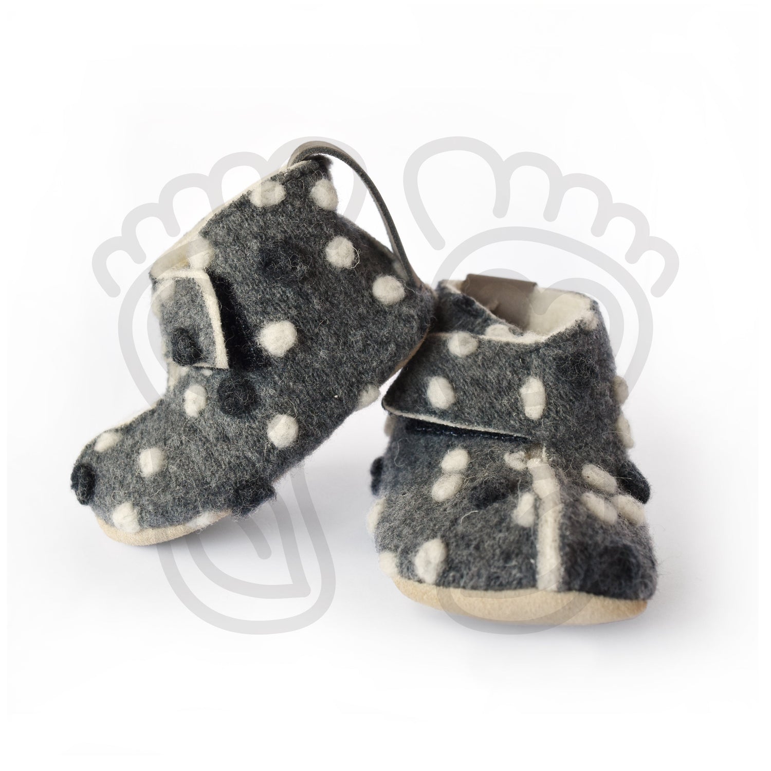 Omaking - Kaku Grey with dots - zapatillas de casa barefoot de lana-Oma King-Cacles Barefoot-Tienda de calzado barefoot respetuoso minimalista