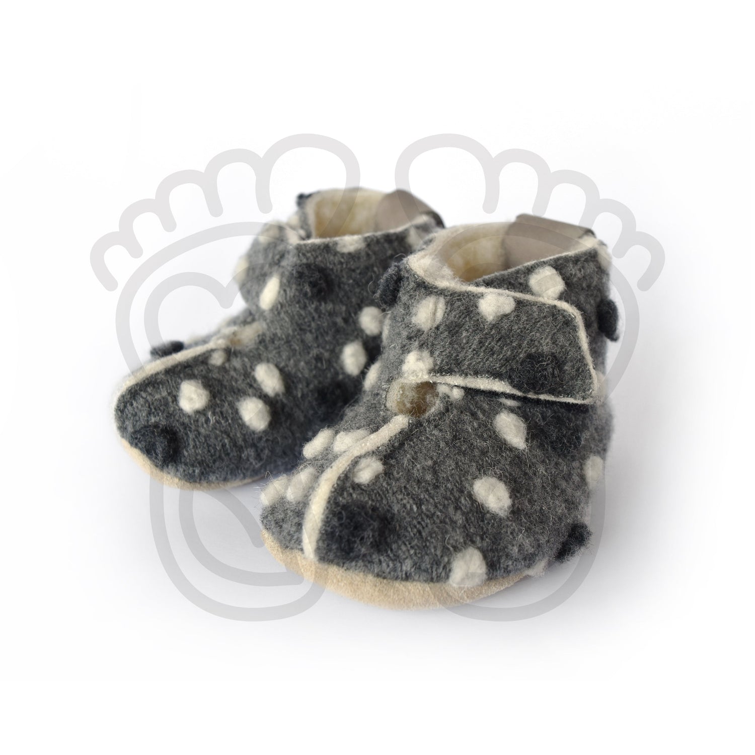 Omaking - Kaku Grey with dots - zapatillas de casa barefoot de lana-Oma King-Cacles Barefoot-Tienda de calzado barefoot respetuoso minimalista