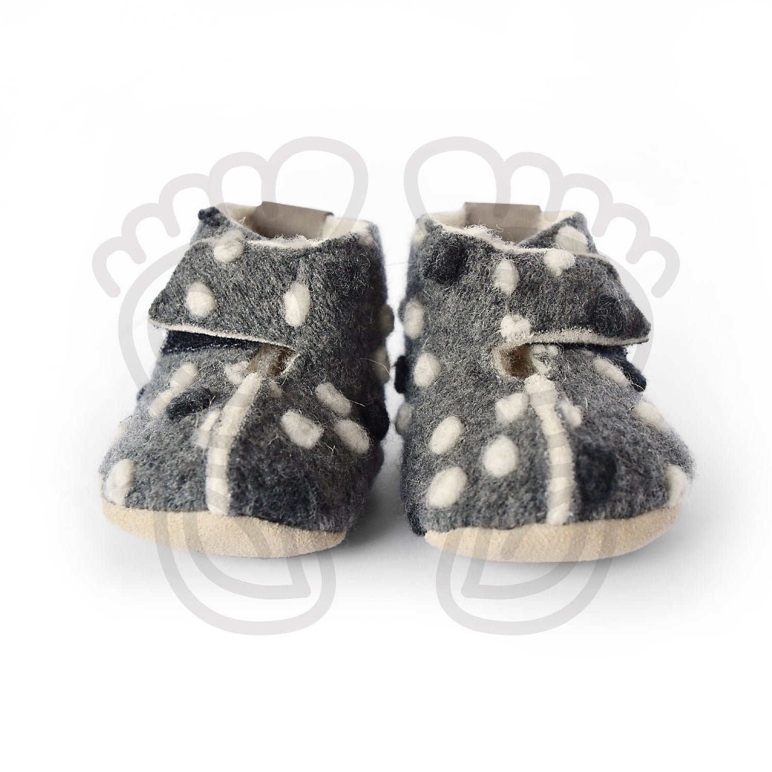 Omaking - Kaku Grey with dots - zapatillas de casa barefoot de lana-Oma King-Cacles Barefoot-Tienda de calzado barefoot respetuoso minimalista