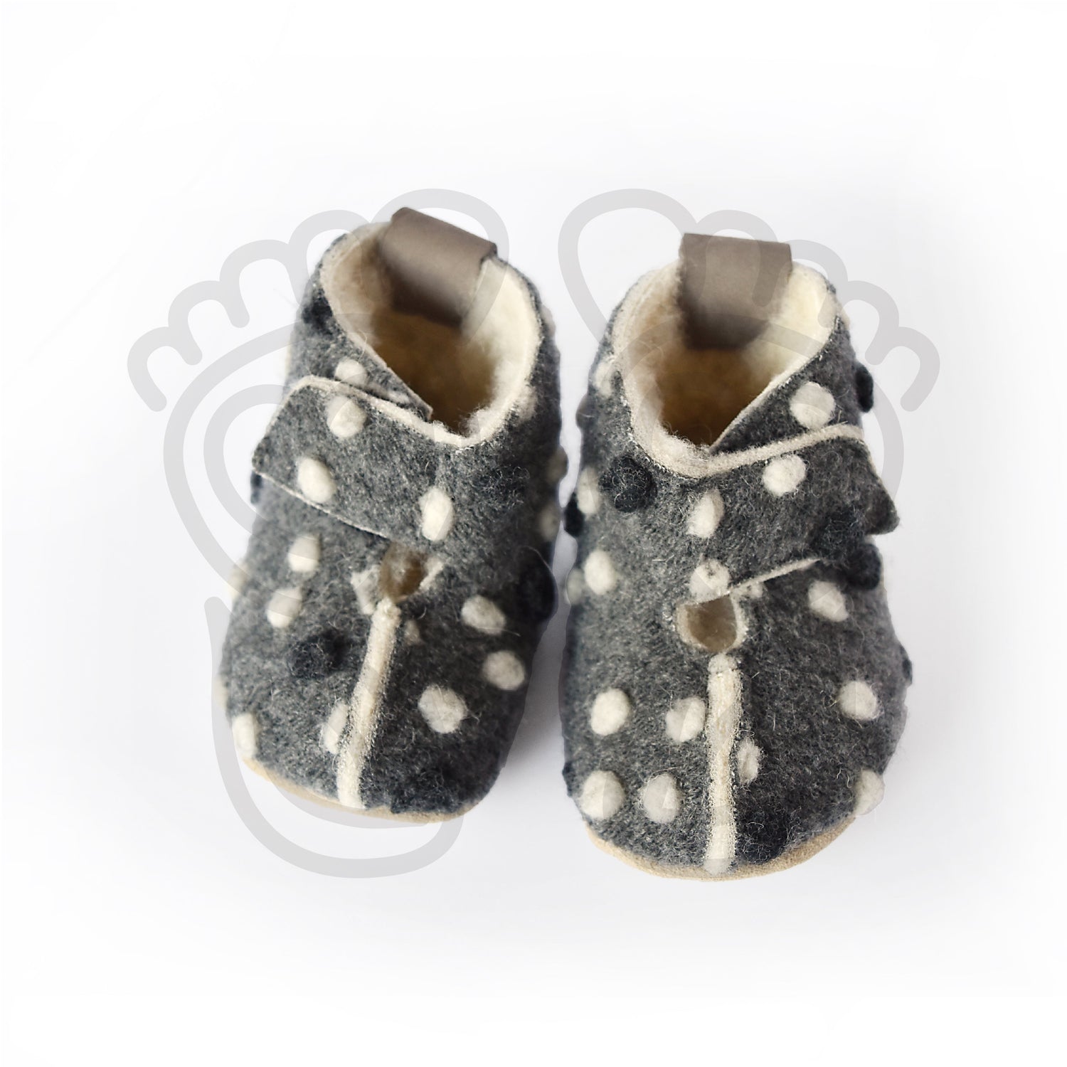 Omaking - Kaku Grey with dots - zapatillas de casa barefoot de lana-Oma King-Cacles Barefoot-Tienda de calzado barefoot respetuoso minimalista