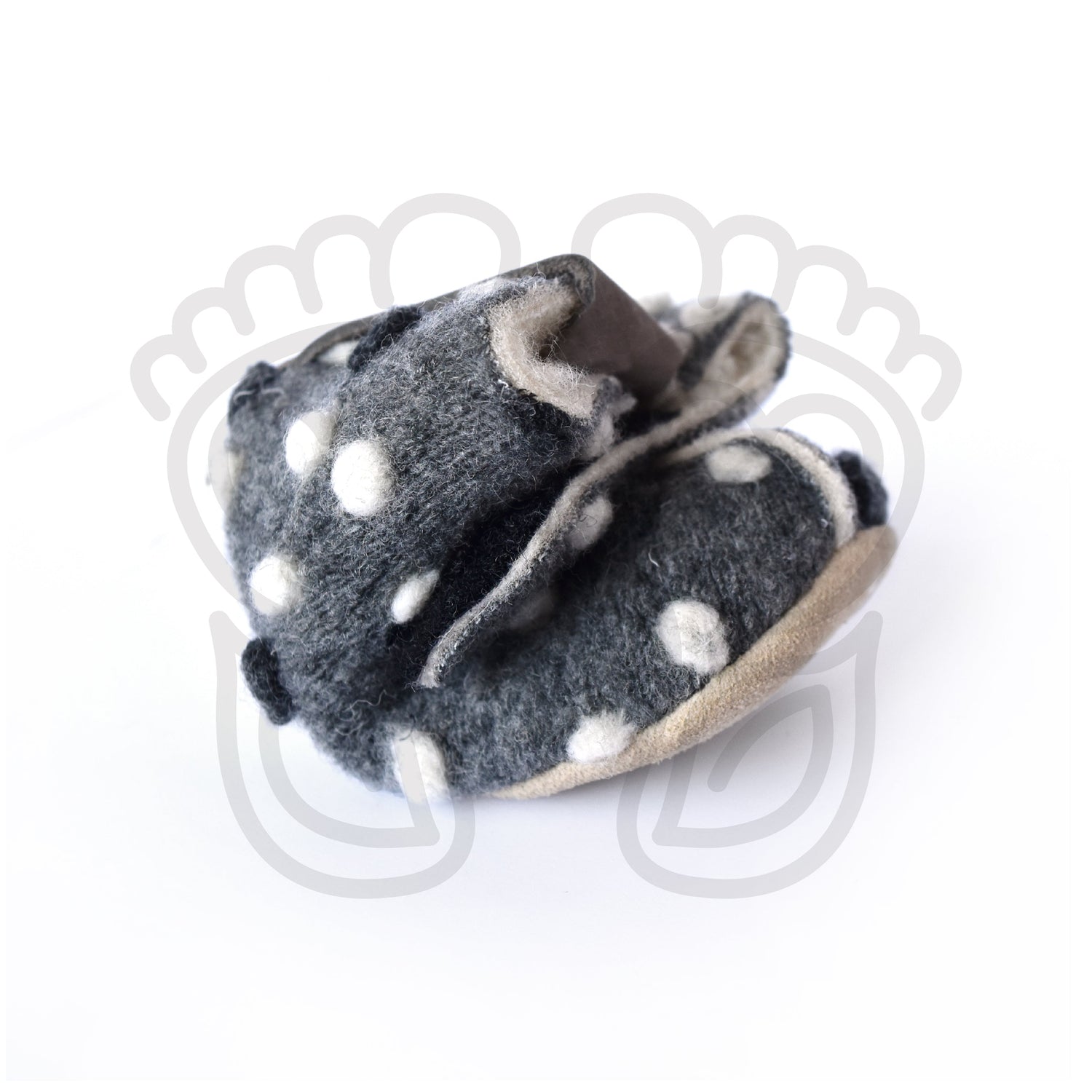 Omaking - Kaku Grey with dots - zapatillas de casa barefoot de lana-Oma King-Cacles Barefoot-Tienda de calzado barefoot respetuoso minimalista