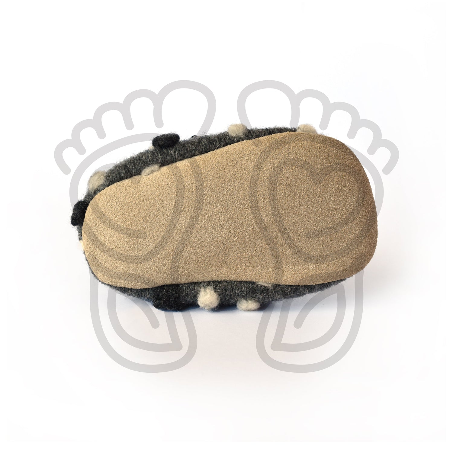 Omaking - Kaku Grey with dots - zapatillas de casa barefoot de lana-Oma King-Cacles Barefoot-Tienda de calzado barefoot respetuoso minimalista