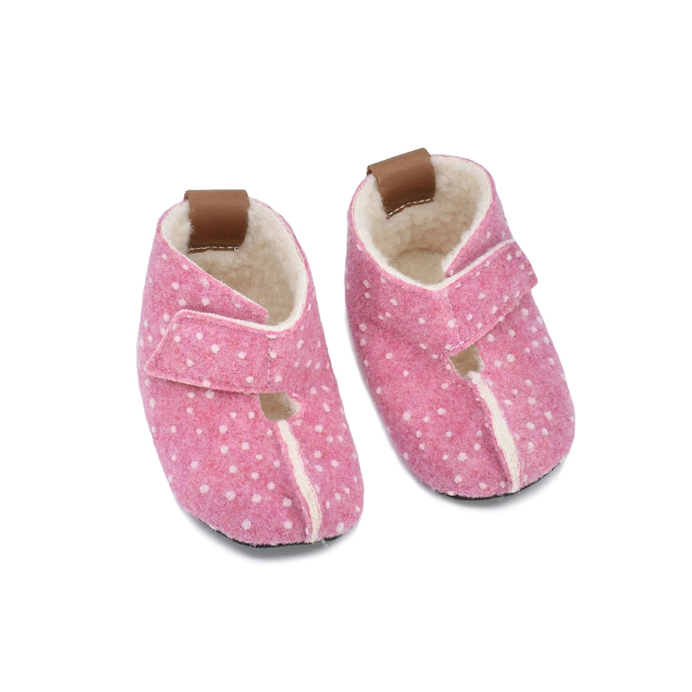 Omaking - Kaku Pink with dots - zapatillas de casa barefoot de lana-Oma King-Cacles Barefoot-Tienda de calzado barefoot respetuoso minimalista