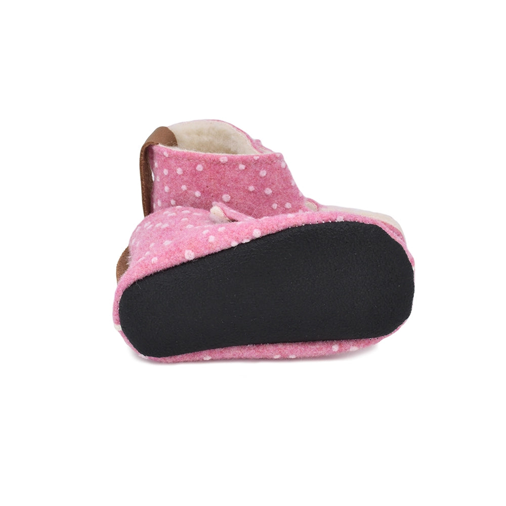 Omaking - Kaku Pink with dots - zapatillas de casa barefoot de lana-Oma King-Cacles Barefoot-Tienda de calzado barefoot respetuoso minimalista