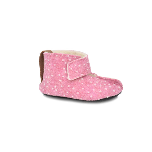 Omaking - Kaku Pink with dots - zapatillas de casa barefoot de lana-Oma King-Cacles Barefoot-Tienda de calzado barefoot respetuoso minimalista