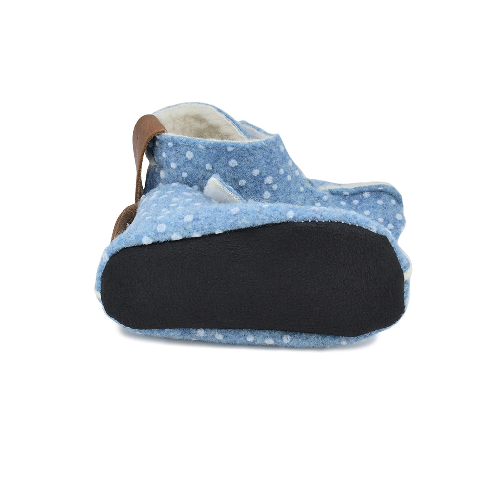 Omaking - Kaku blue with dots - zapatillas de casa barefoot de lana-Oma King-Cacles Barefoot-Tienda de calzado barefoot respetuoso minimalista