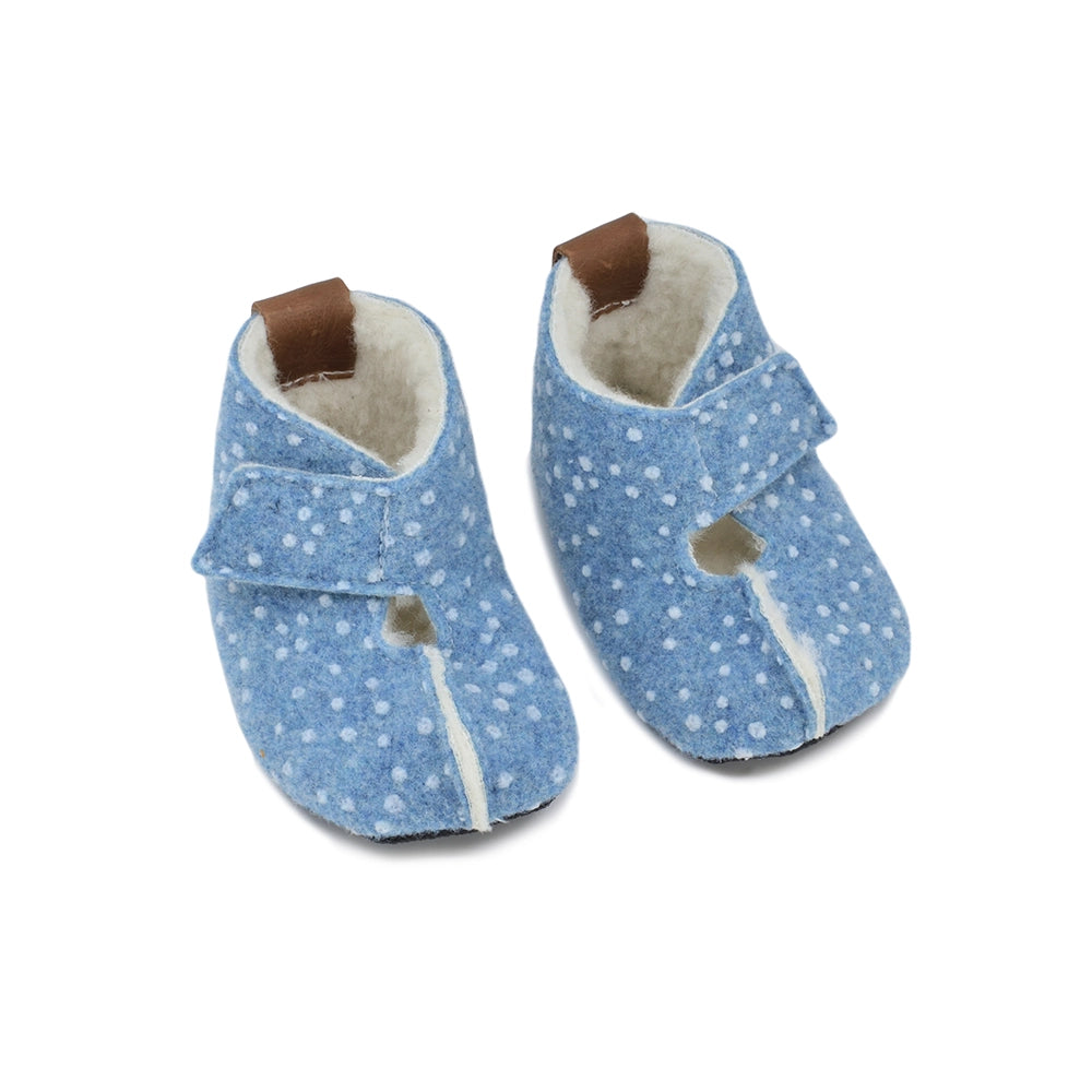 Omaking - Kaku blue with dots - zapatillas de casa barefoot de lana-Oma King-Cacles Barefoot-Tienda de calzado barefoot respetuoso minimalista