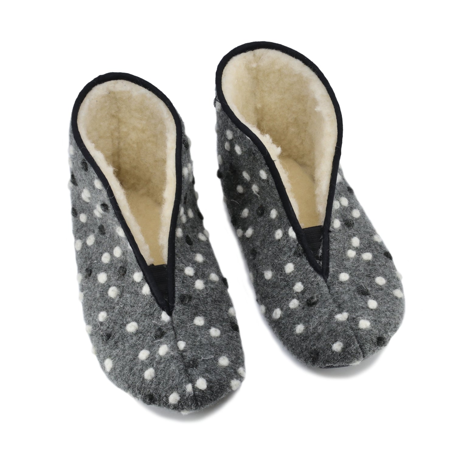 Omaking - Trolla Grey Dots - zapatillas de casa barefoot de lana-Oma King-Cacles Barefoot-Tienda de calzado barefoot respetuoso minimalista