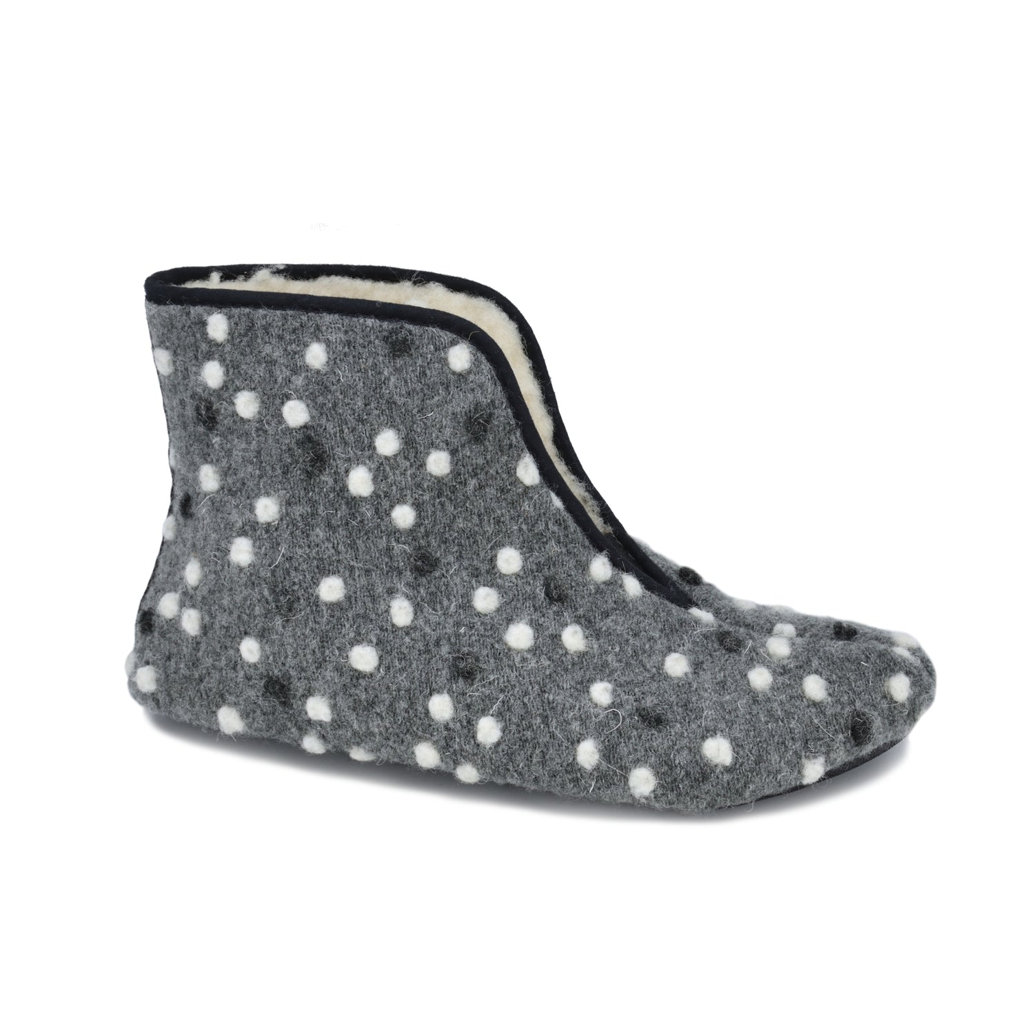 Omaking - Trolla Grey Dots - zapatillas de casa barefoot de lana-Oma King-Cacles Barefoot-Tienda de calzado barefoot respetuoso minimalista