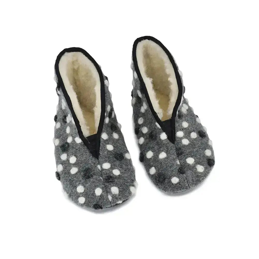Omaking - Trolla Kids Grey Dots - zapatillas de casa barefoot de lana