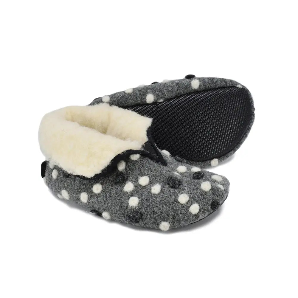 Omaking - Trolla Kids Grey Dots - zapatillas de casa barefoot de lana