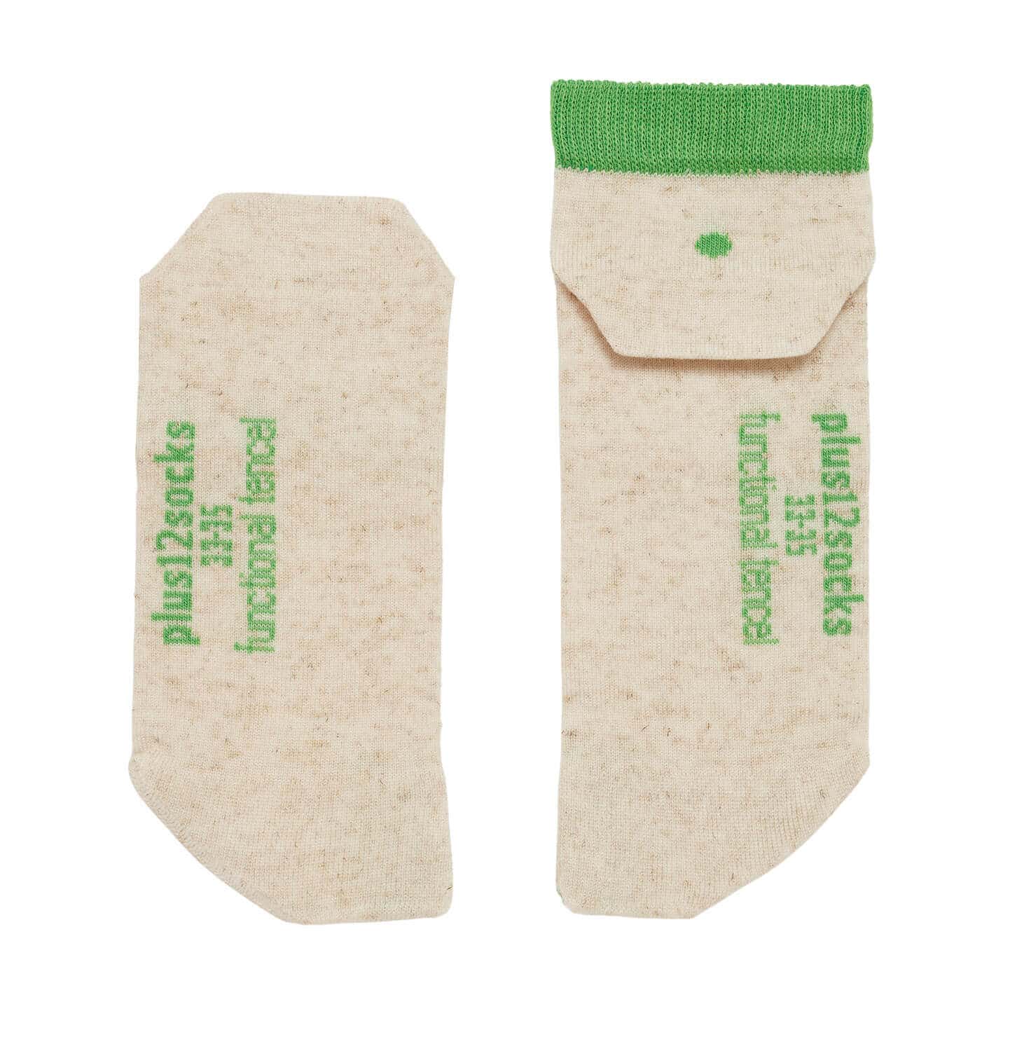 Plus12 - Sneaker Tencel y Lino Natural + Green - Calcetines respetuosos tobilleros